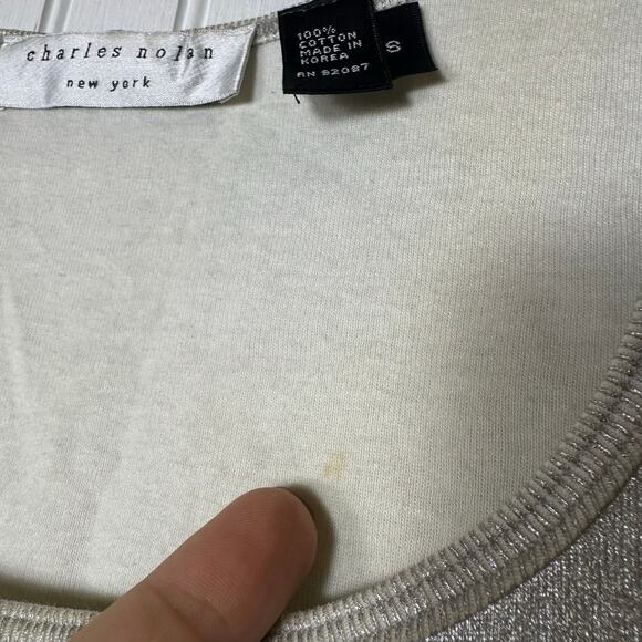 Charles Nolan New York Metallic Silver Lettuce Hem Tank Top - Picture 5 of 7